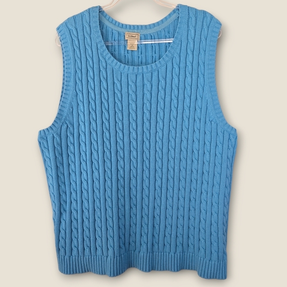 L.L. Bean Sweaters - L.L. Bean Sweater Vest Size 1X Powder Blue Cable Knit Cotton Unisex Twee Cottage